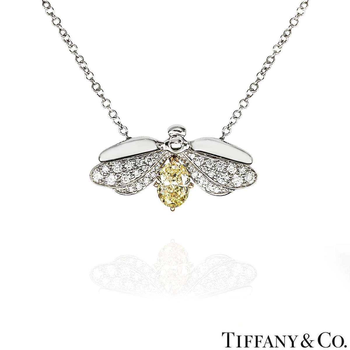 Tiffany & Co. Platinum Fancy Intense Yellow Diamond Paper Flowers Firefly Pendant 0.44ct